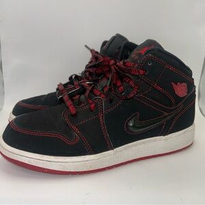 Nike Air Jordan 1 Mid Fearless GS Black Gym Red White CU6617-062 Boy's Size 6Y